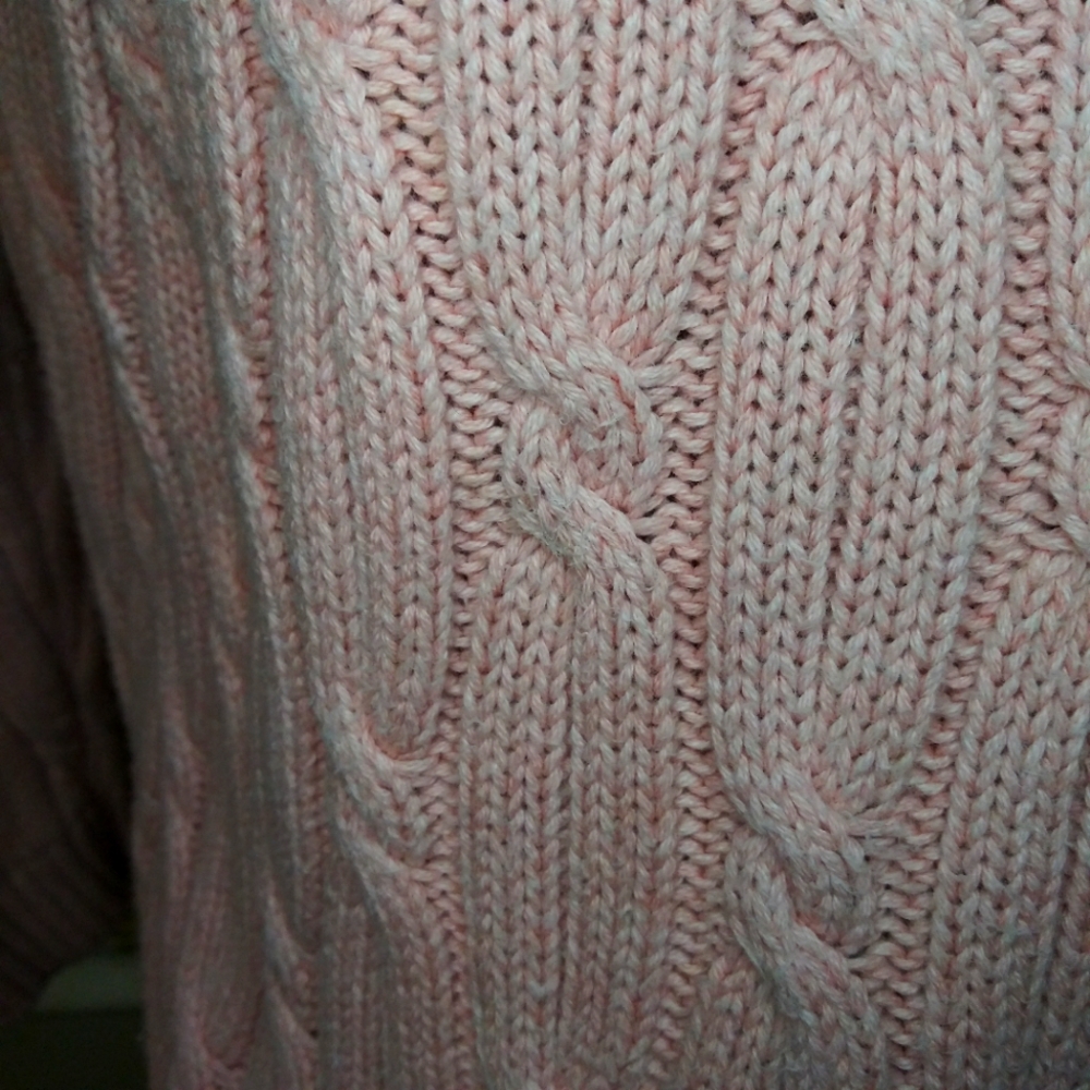 Land's End Drifter Cable Crew Neck Sweater In Cameo Pink/Clay Bisque Heather - Picture 4 of 10